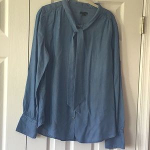 Ann Taylor Chambray Bow Blouse size large